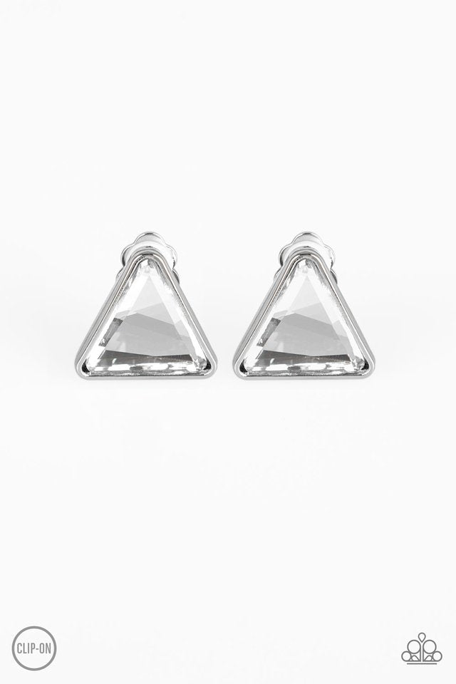 Paparazzi Timeless In Triangles White Clip On Earrings